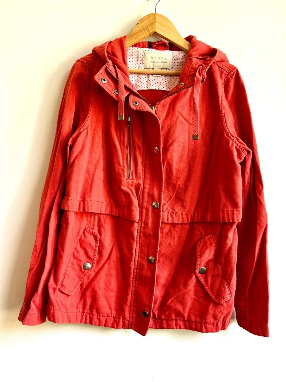 hinge Outdoor Coastal Coral Hooded Utility Jacket with Drawstring Waist
